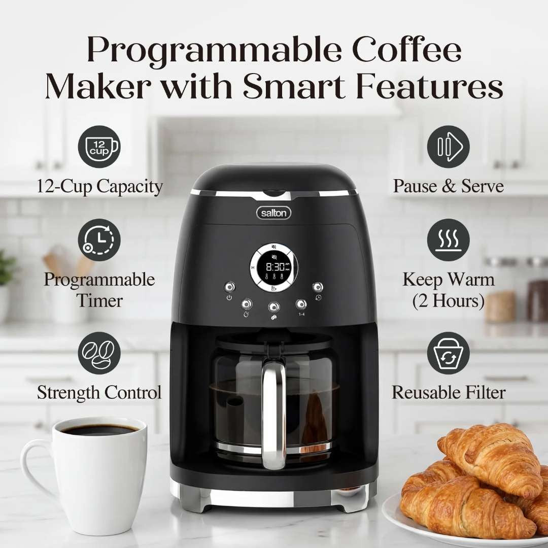 Salton NuRetro 12-Cup Digital Coffee Maker - Black