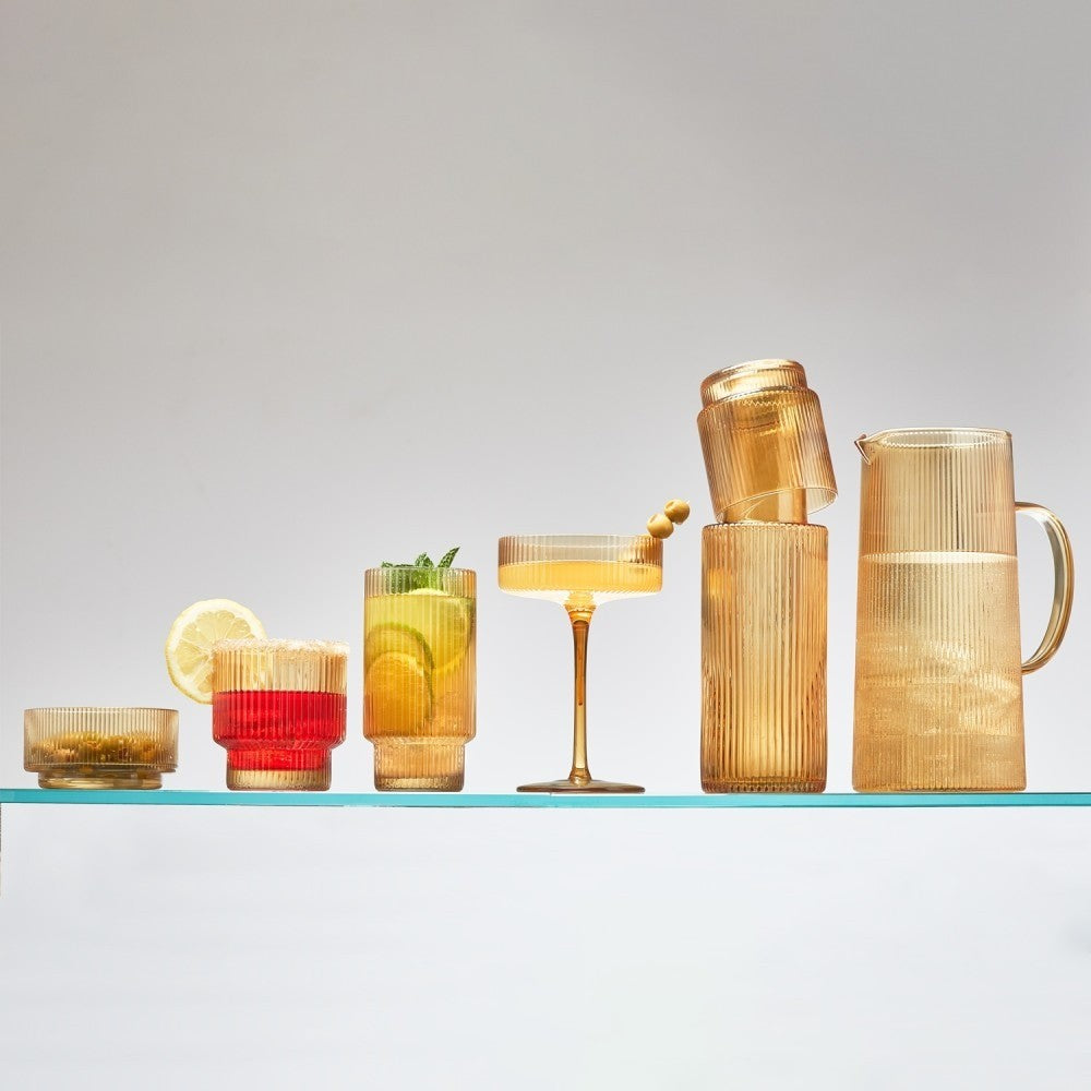 Brilliant Ribbed Amber Drinking Glass Set Of 4