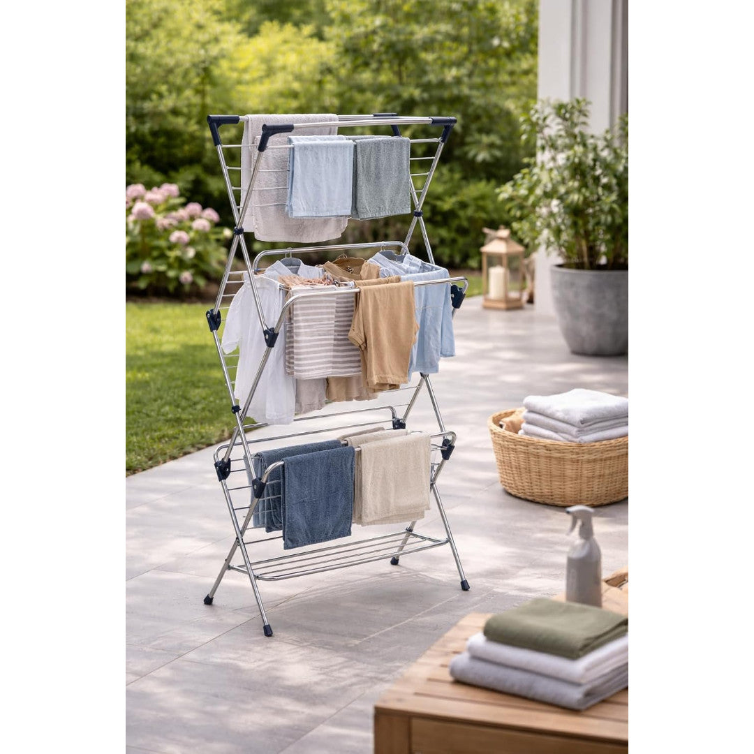 YBM Home 3-Tier Foldable Steel Clothes Drying Rack