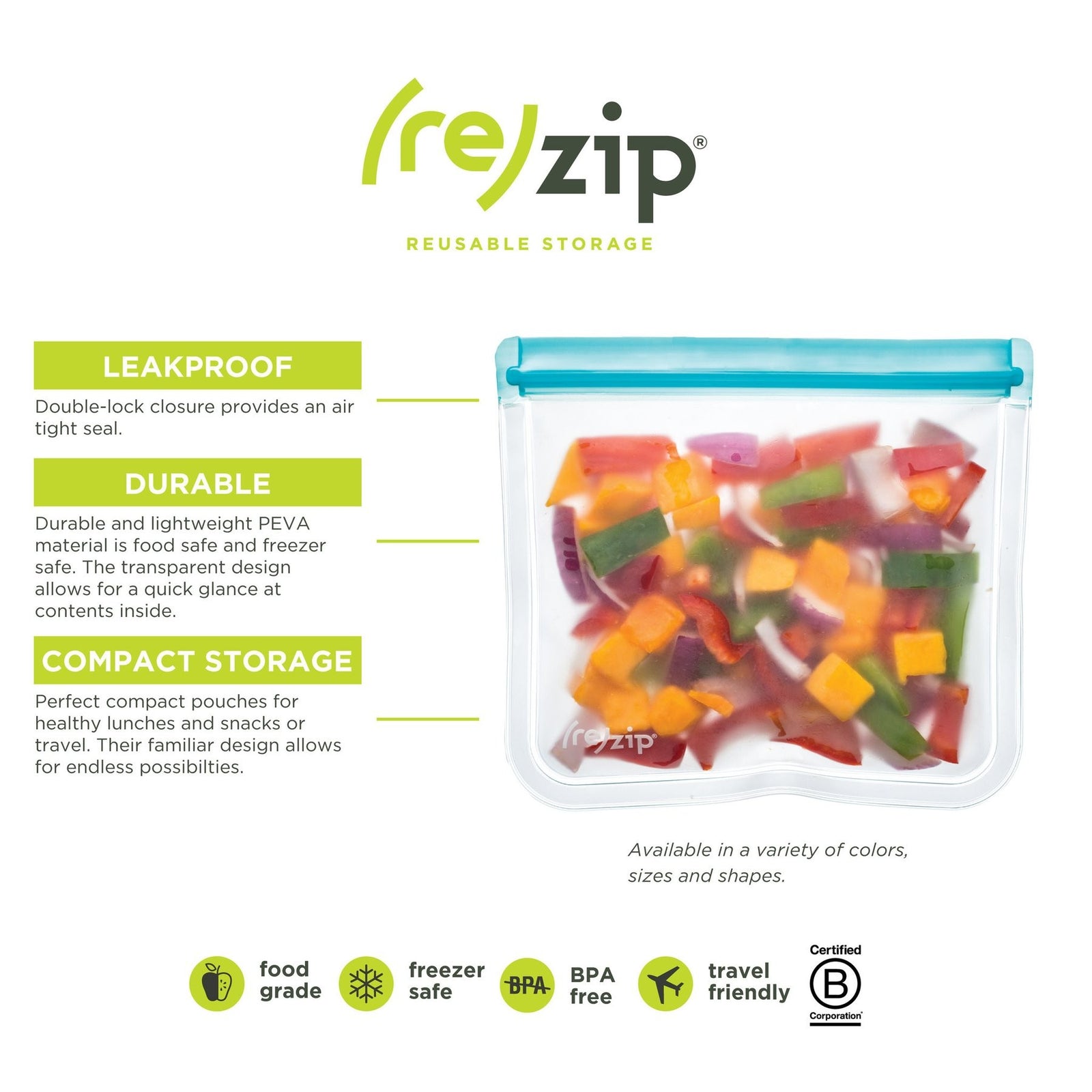 ReZip Lay-Flat 1 Gallon Leak Proof Reusable Storage Bag - iQ living