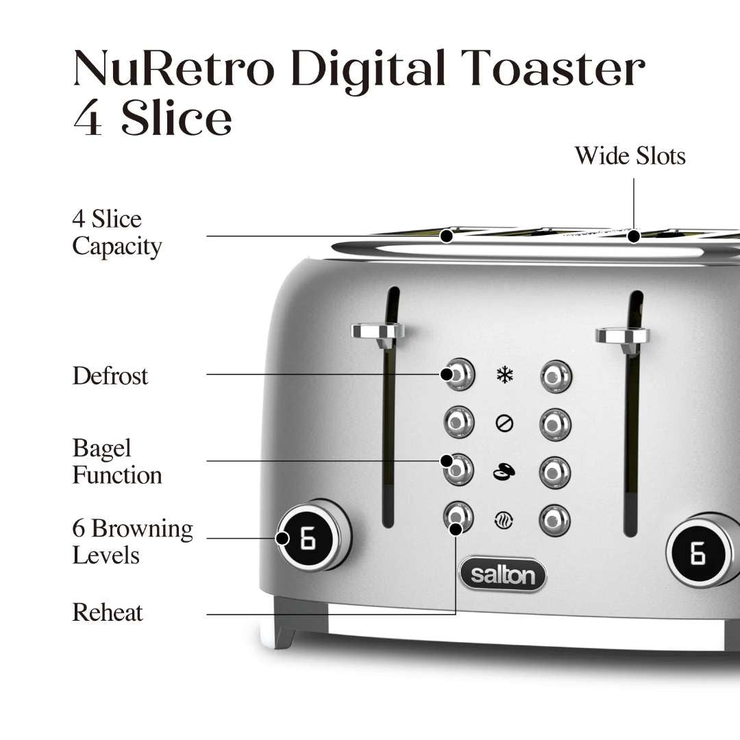 Salton NuRetro 4-Slice Digital Toaster - Silver