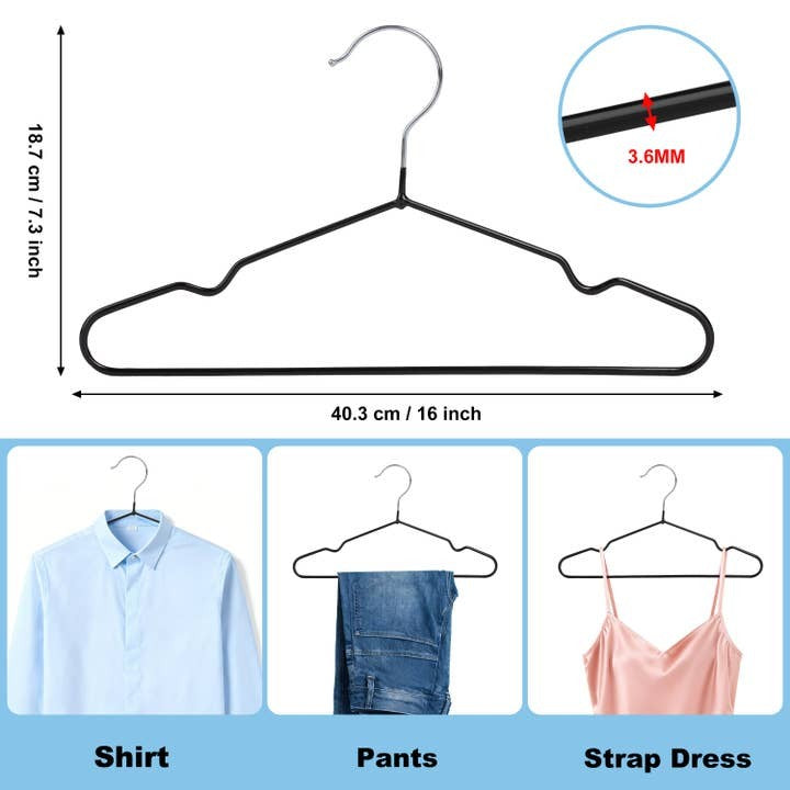 Quality Hangers Slim Black Metal Hangers 10 Pack