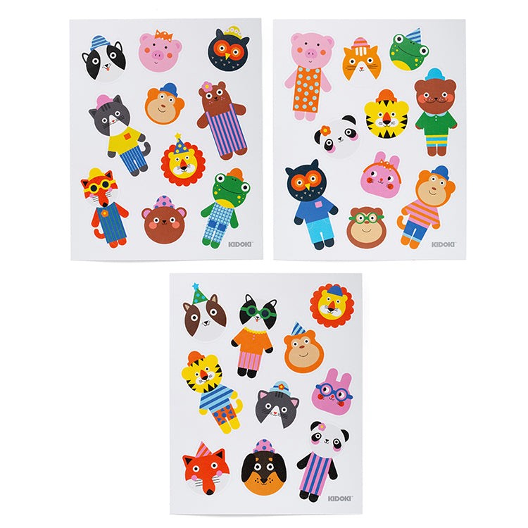 Kikkerland Kidoki Puffy Stickers 3 Sheets - Cute Animals