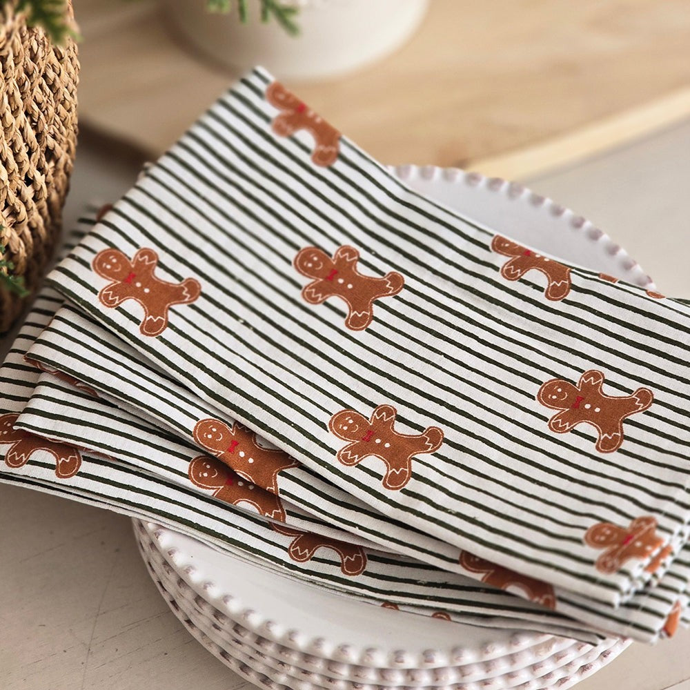 Mahogany Christmas Napkin Set Of 4 Striped Gingerbread