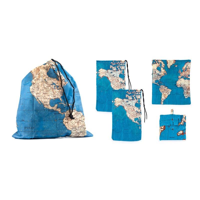 Kikkerland Maps Travel Laundry Bag Set