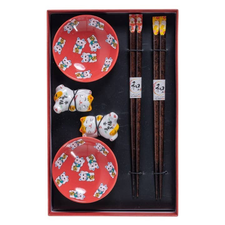Urban Tokyo Chopstick Gift Set - Lucky Cat Red