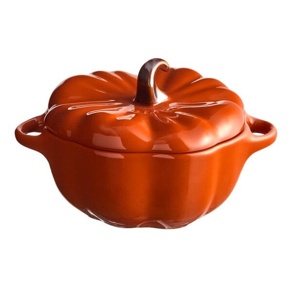 Staub Burnt Orange Ceramic Pumpkin Mini Dutch Oven