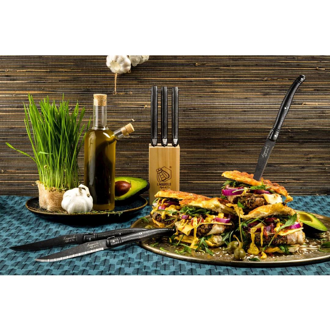 Laguiole Premium Steak Knives Set Of 6 - Stonewash Black