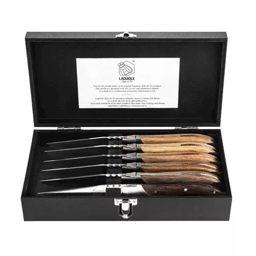 Laguiole Luxury Steak Knives Set Of 6 - Mixed Wood