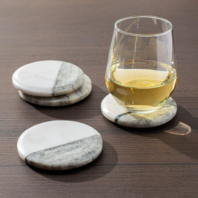 Torre & Tagus Round Two-Tone Marble Coaster Set Of 4