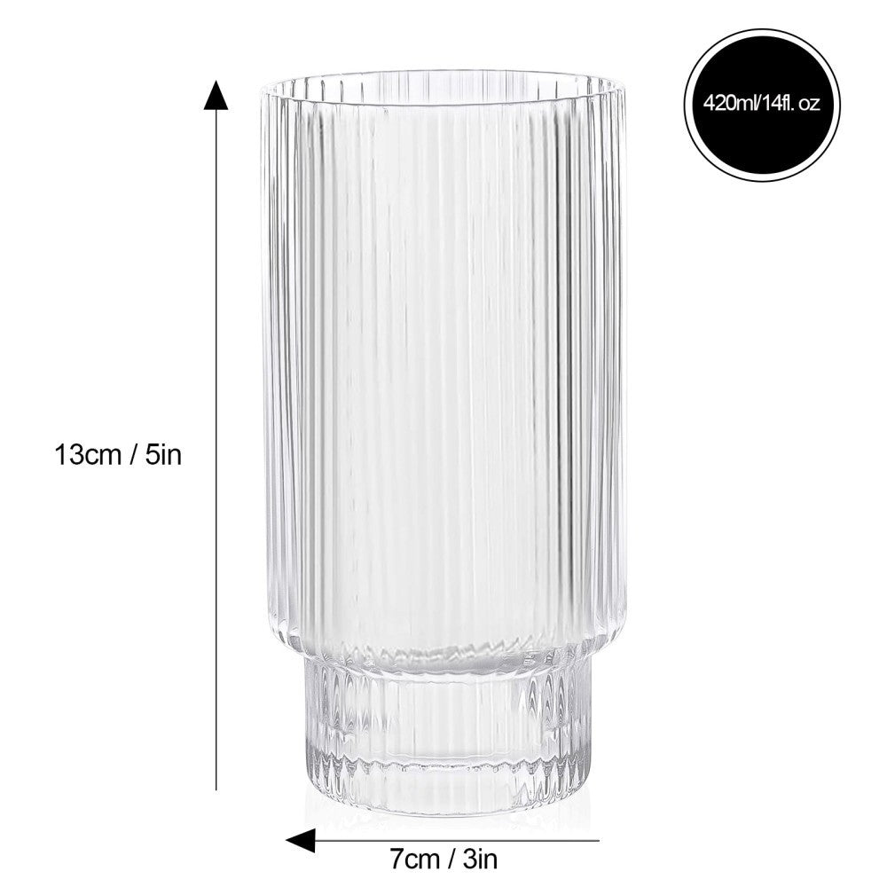 Brilliant Ribbed Clear Drinking Glass Set Of 4 - iQ living