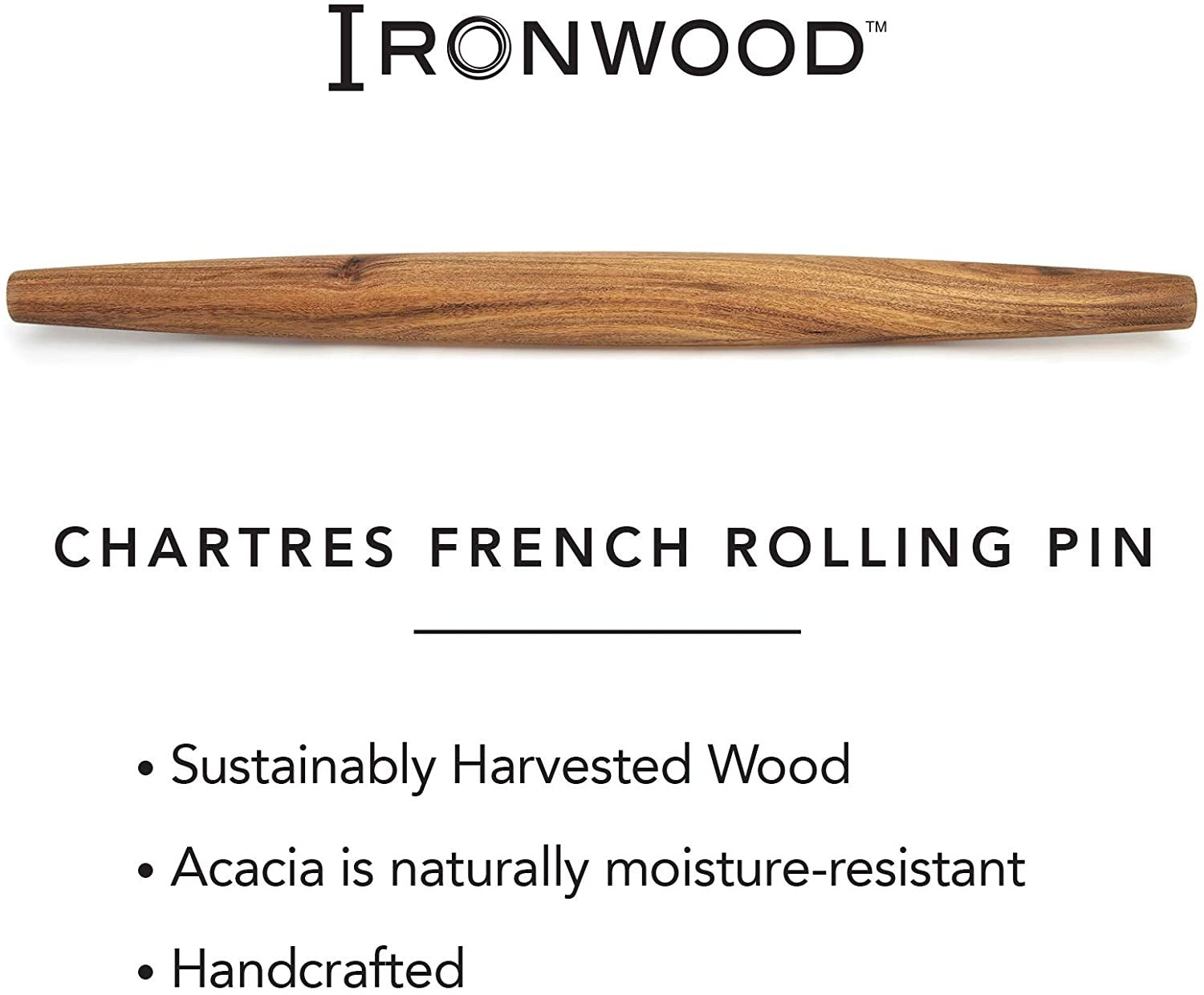 Ironwood Gourmet Chartres French Wood Rolling Pin - iQ living