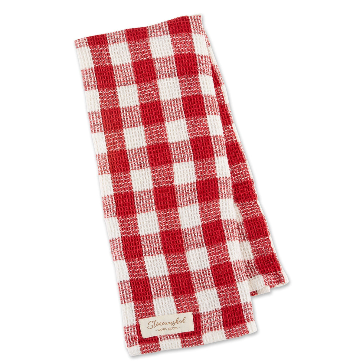Design Imports Checker Stonewashed Waffle Tea Towel