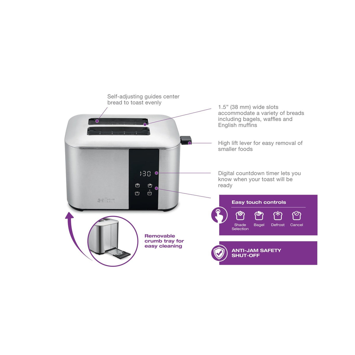 Salton 2 Slice Digital Countdown Toaster