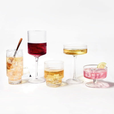 Brilliant Ribbed Clear Drinking Glass Set Of 4