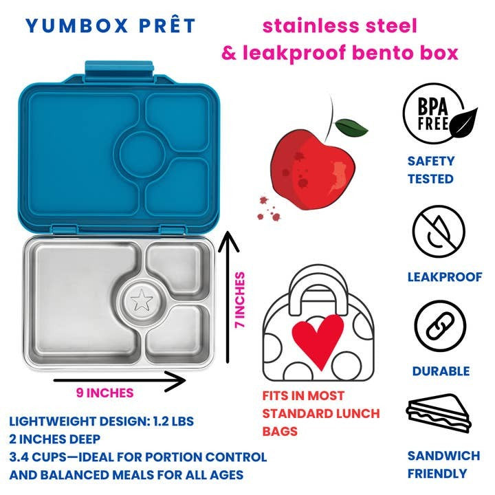 Yumbox Pret 4 Compartment Stainless Steel Lunch Box