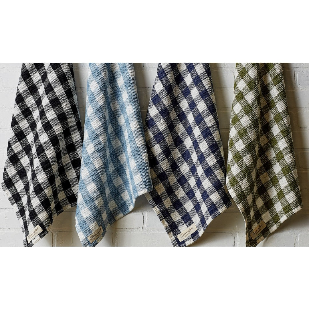 Design Imports Checker Stonewashed Waffle Tea Towel