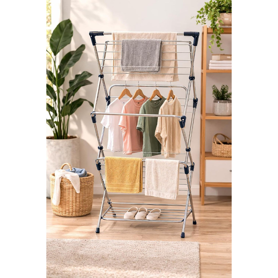 YBM Home 3-Tier Foldable Steel Clothes Drying Rack