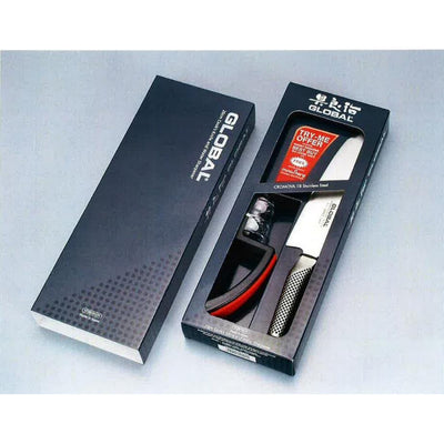 Global Cook's knife and sharpener gift set