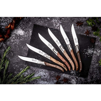 Laguiole Luxury Steak Knives Set Of 6 - Mixed Wood