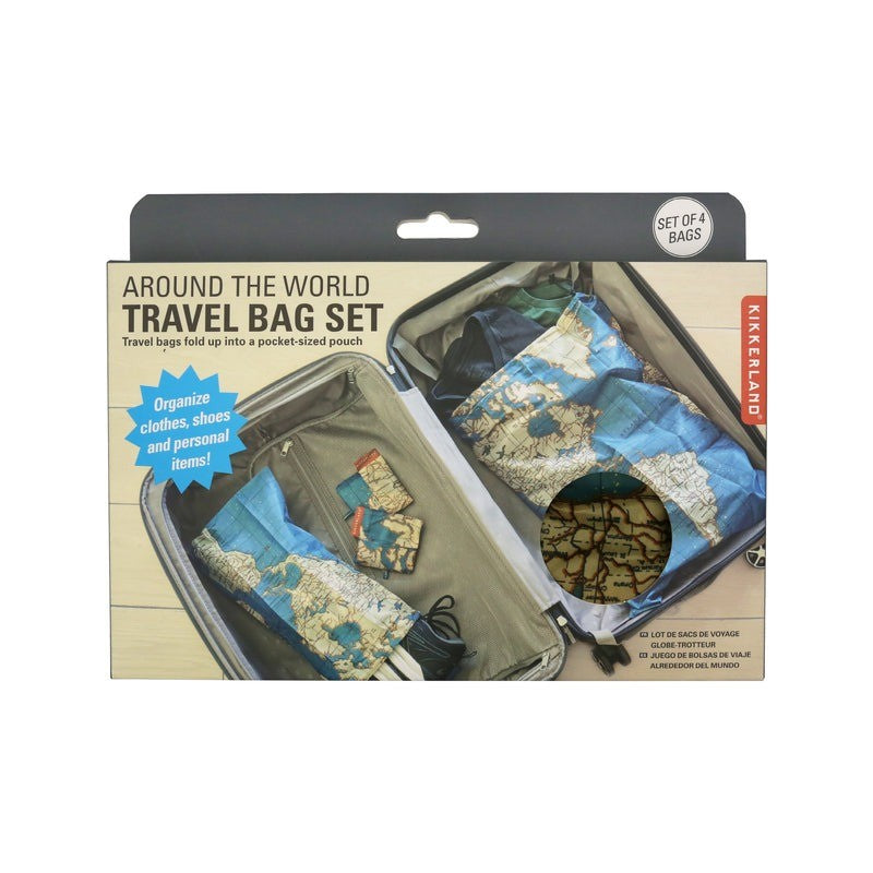 Kikkerland Maps Travel Laundry Bag Set