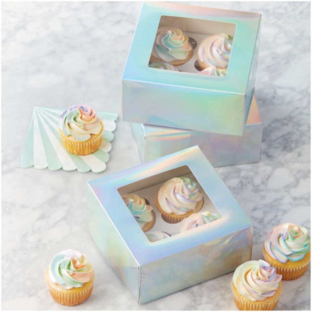 Wilton 4-Cavity Iridescent Cupcake Boxes Set Of 3
