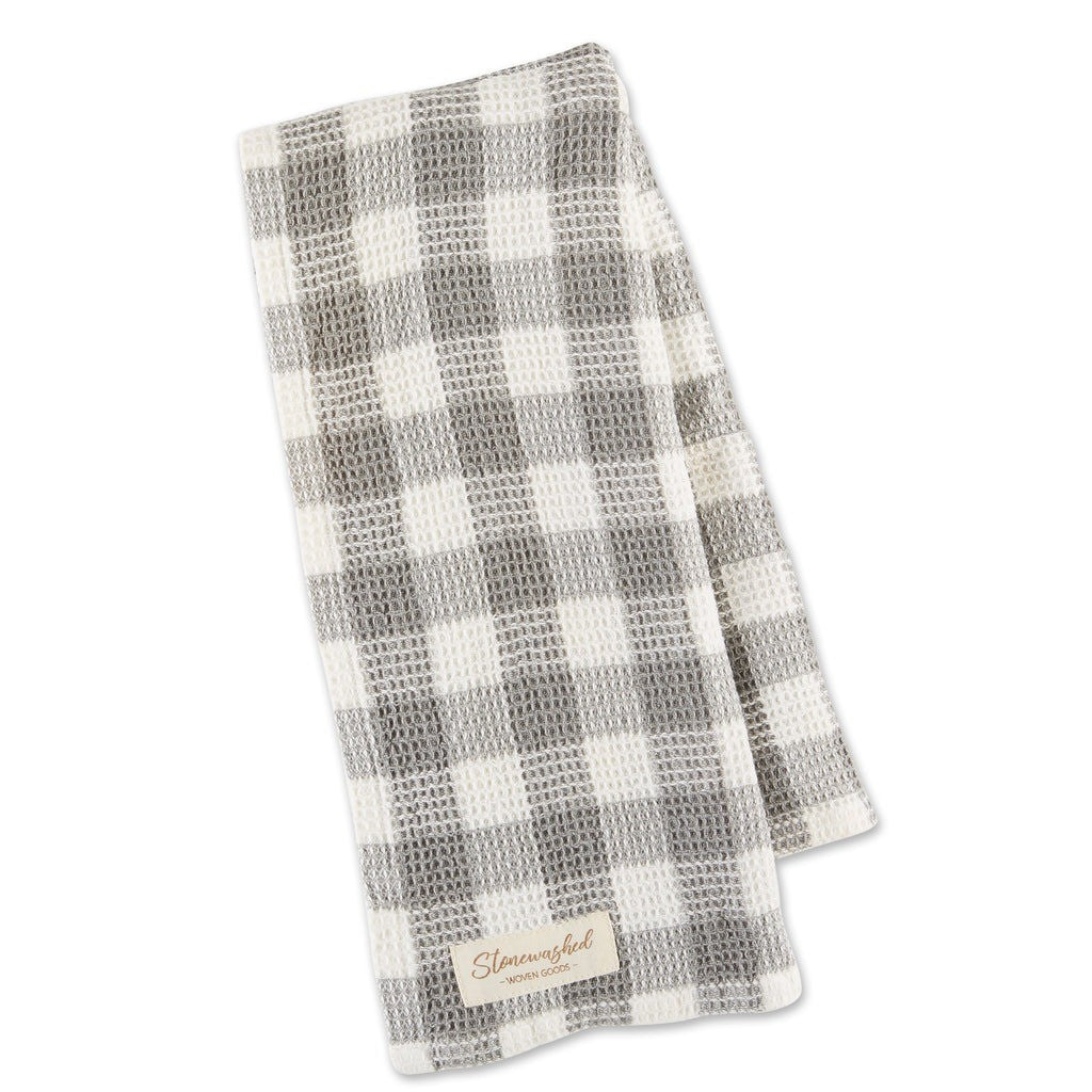 Design Imports Checker Stonewashed Waffle Tea Towel