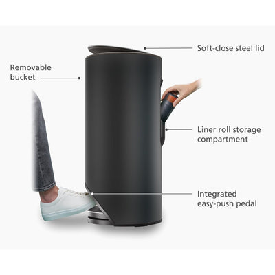 Joseph Joseph Arc Matte Black Waste Can 30L