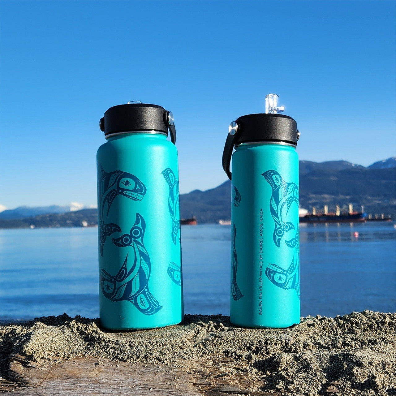 Native Northwest 21oz Wide Water Bottle - Raven Fin Killer Whale