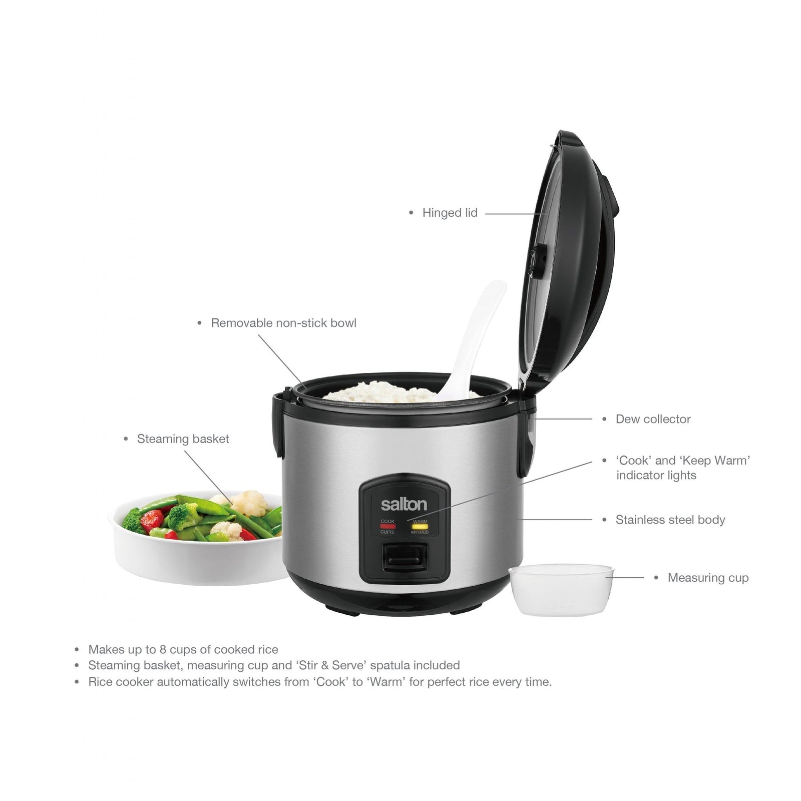Salton Automatic 8 Cup Rice Cooker With Steamer