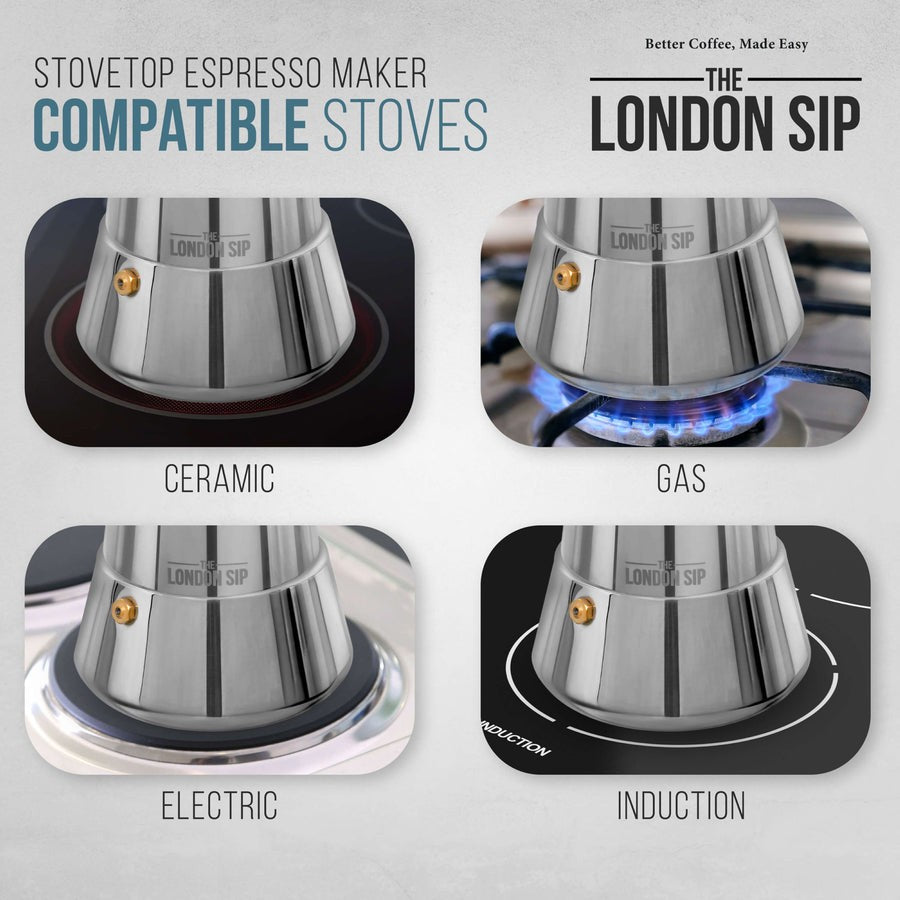 London Sip Glass Stovetop Espresso Maker 6 Cup