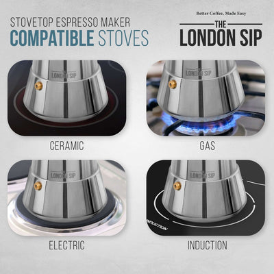 London Sip Glass Stovetop Espresso Maker 6 Cup