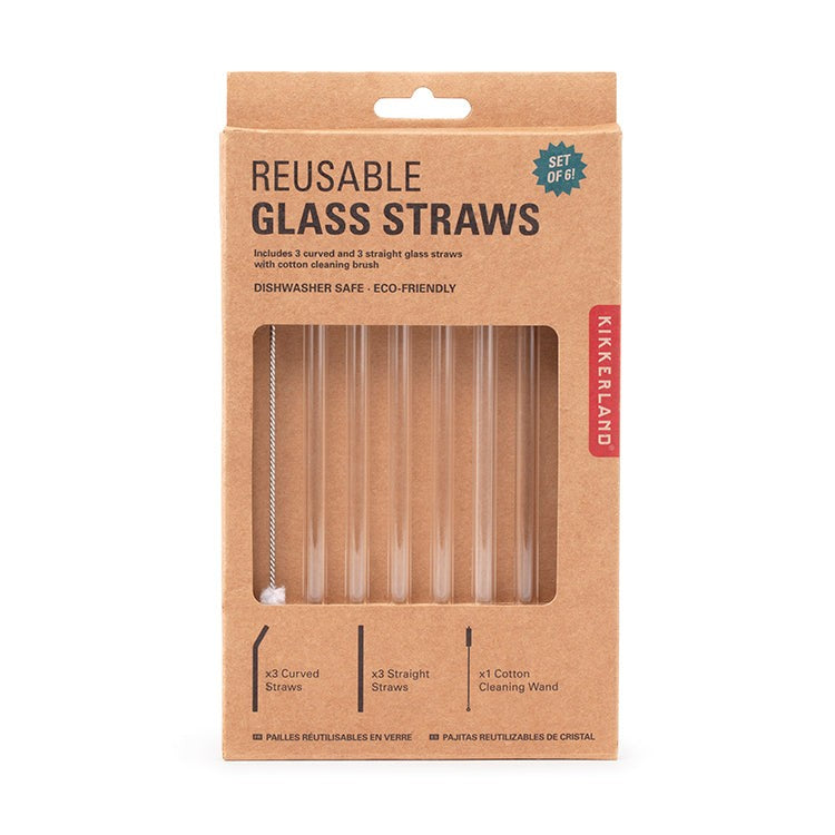 Kikkerland Reusable Glass Straw Set Of 6