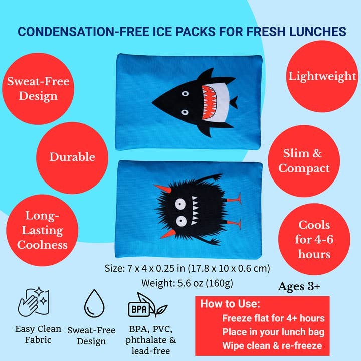 Yumbox Gel Ice Pack Set Of 2 Shark & Monster