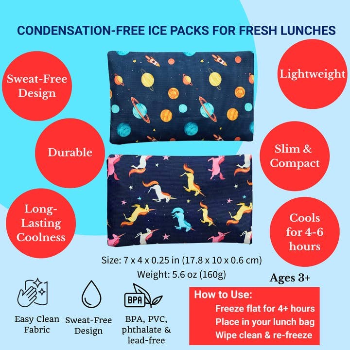 Yumbox Gel Ice Pack Set Of 2 Space & Unicorns