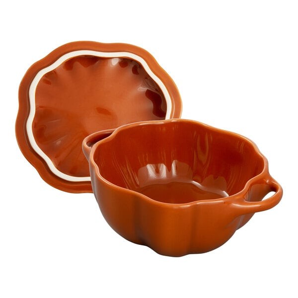 Staub Burnt Orange Ceramic Pumpkin Mini Dutch Oven