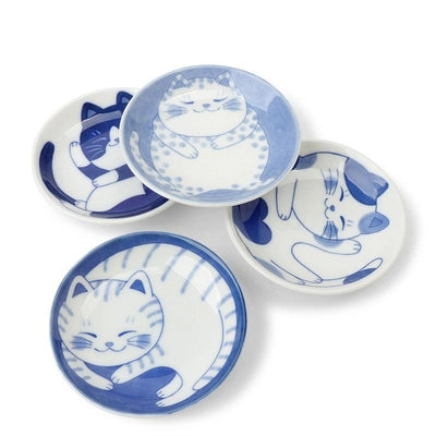 Miya Sauce Dish Set Of 4 Blue & White Cats