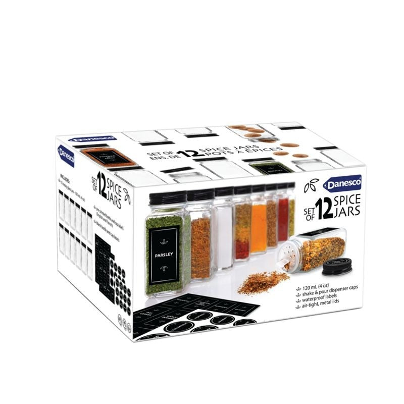 Danesco Spice Jars & Labels Set Of 12