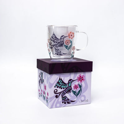 Native Northwest 12oz Double Walled Glass Mug Hummingbird