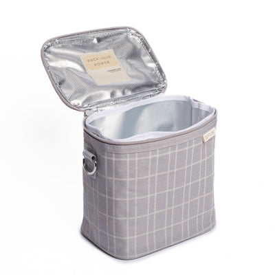 So Young Linen Lunch Petite Poche Light Grey Grid
