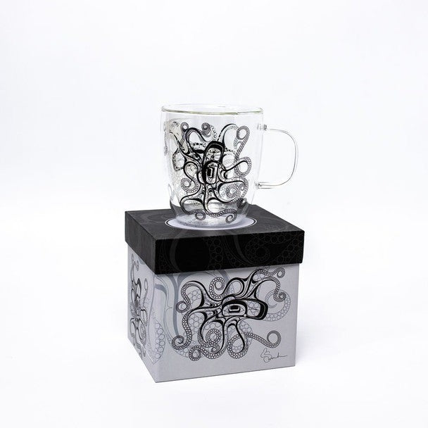 Native Northwest 12oz Double Walled Glass Mug Octopus