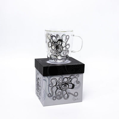 Native Northwest 12oz Double Walled Glass Mug Octopus