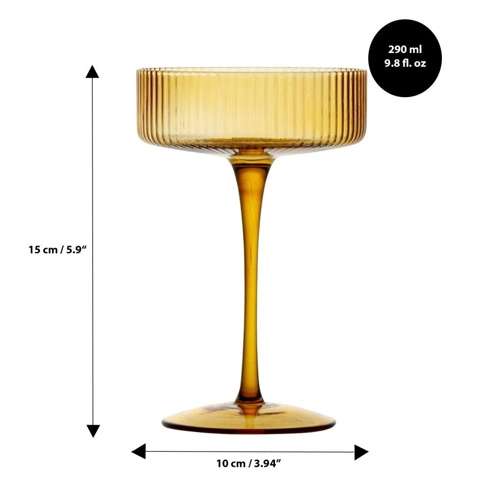 Brilliant Ribbed Amber Cocktail Coupe Glass Set Of 4