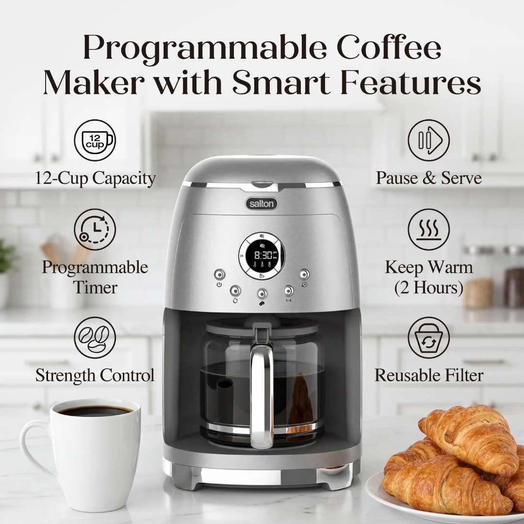 Salton NuRetro 12-Cup Digital Coffee Maker - Silver