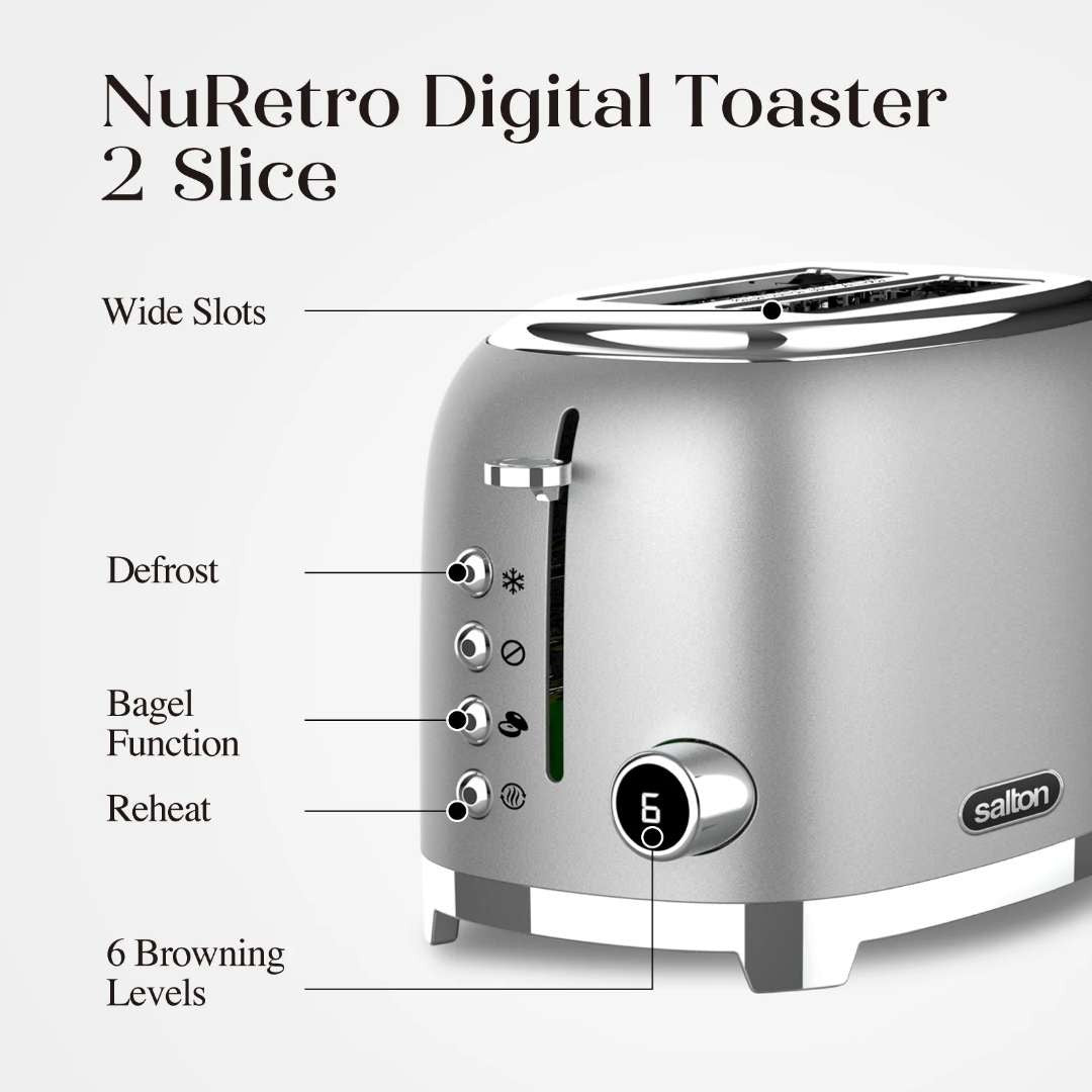 Salton NuRetro 2-Slice Digital Toaster - Silver