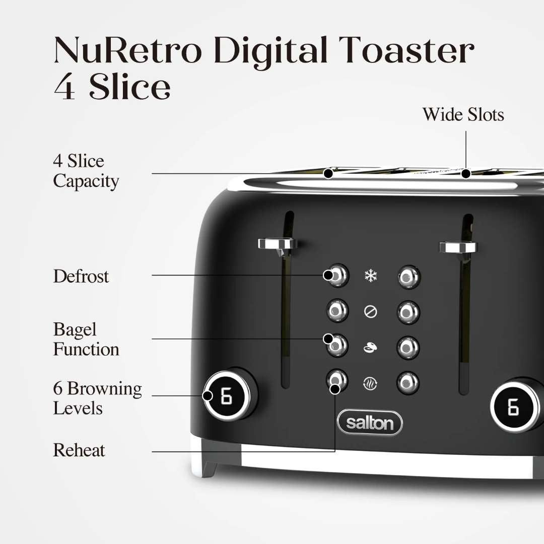 Salton NuRetro 4-Slice Digital Toaster - Black