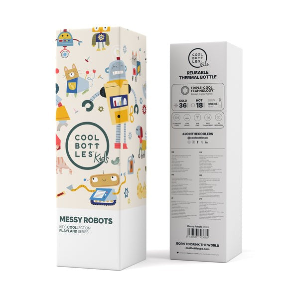 Cool Bottles 12oz Kids Water Bottle - Messy Robots