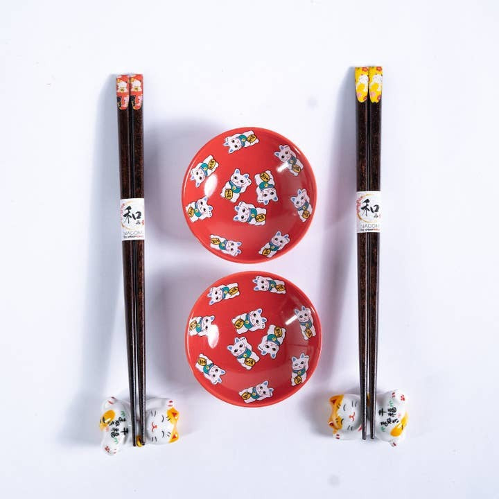 Urban Tokyo Chopstick Gift Set - Lucky Cat Red