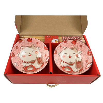 Urban Tokyo Chopstick Gift Set - Neko Cat Red