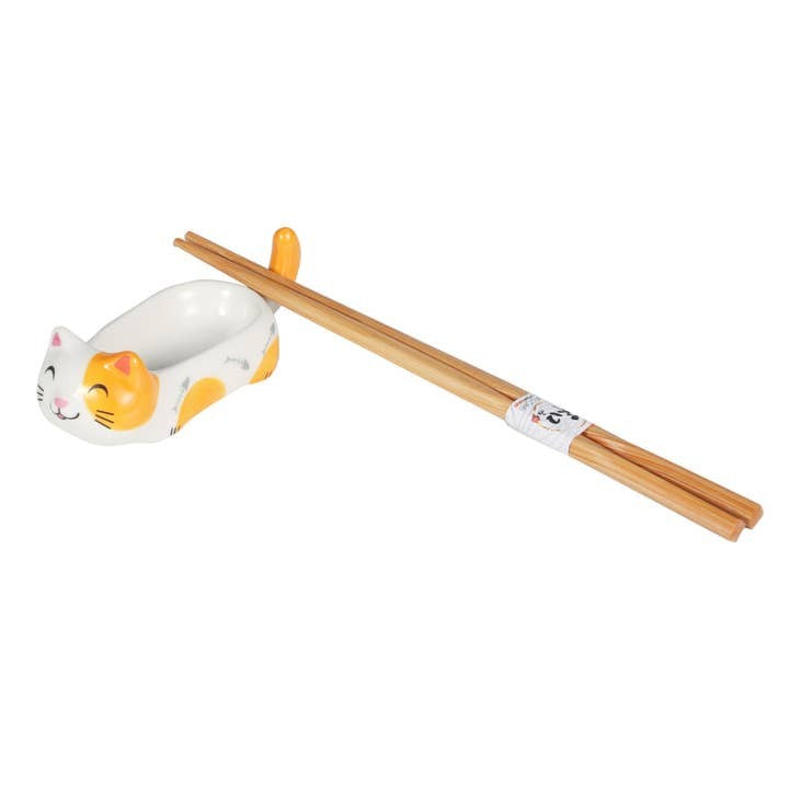 Urban Tokyo Chopstick Rest & Sauce Dish - Neko Yellow Cat